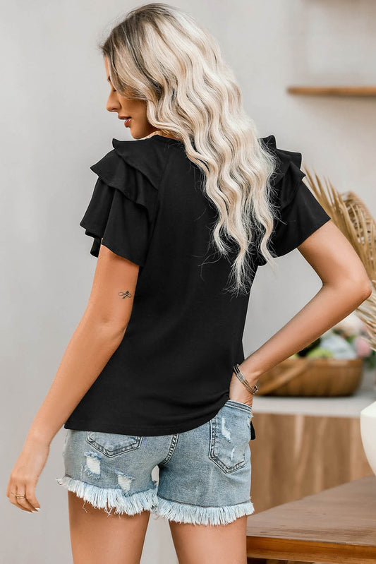 USA Round Neck Flounce Sleeve Top