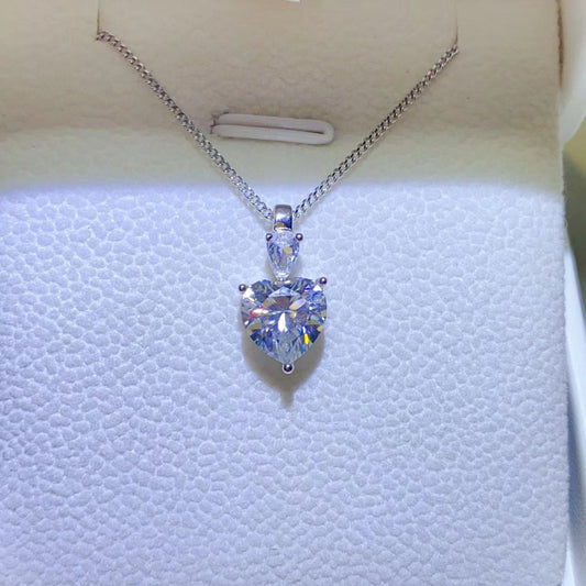 2 Carat Moissanite 925 Sterling Silver Heart Pendant Necklace