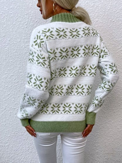 Snowflake Pattern Mock Neck Sweater