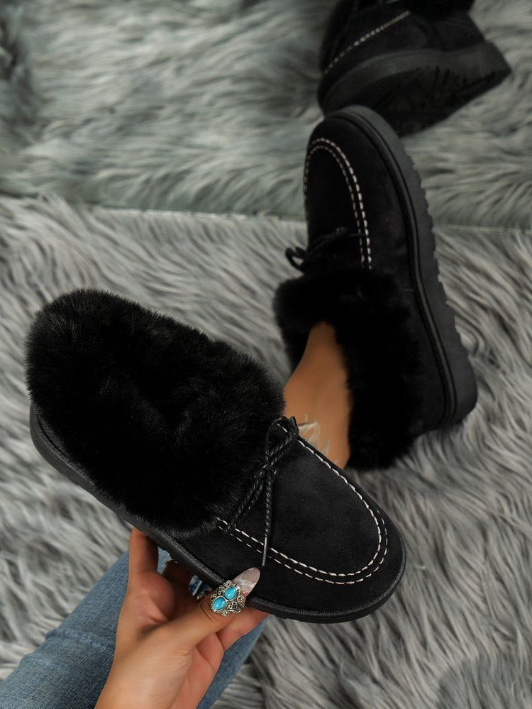 Thermal Fuzzy Tied Round Toe Boots