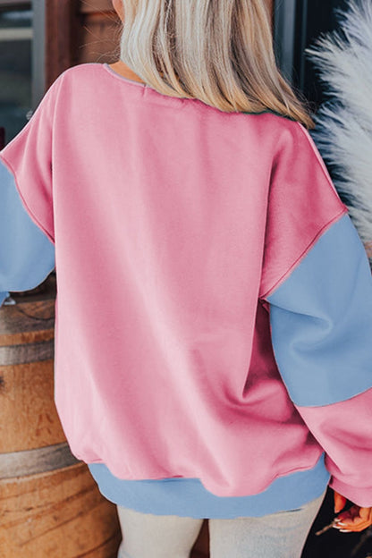 Color Block Round Neck Long Sleeve Sweatshirt