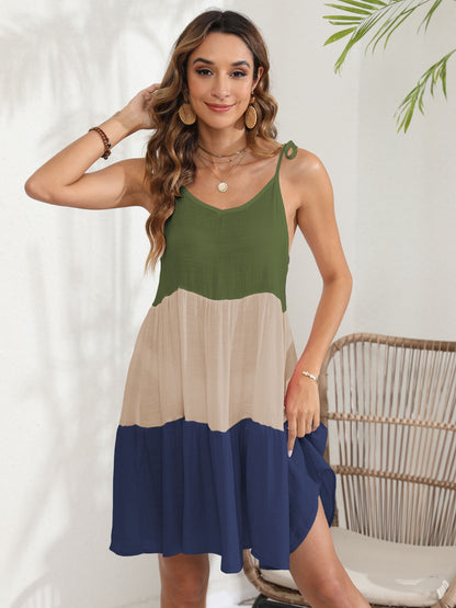 Color Block Spaghetti Strap Cover-Up Dress