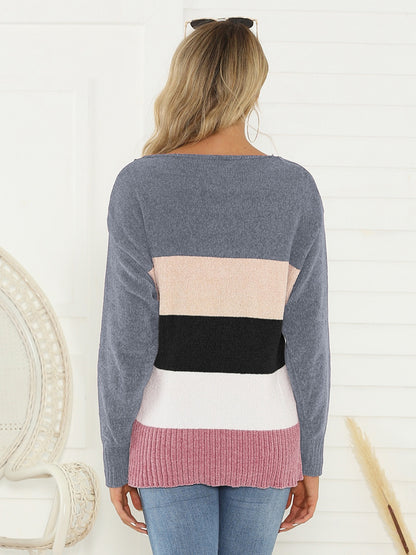 Shiny Color Block Long Sleeve Sweater