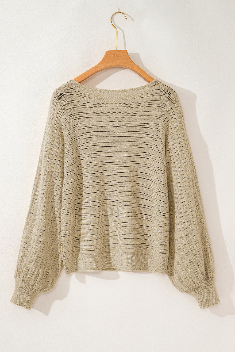 Eyelet Boat Neck Long Sleeve Knit Top