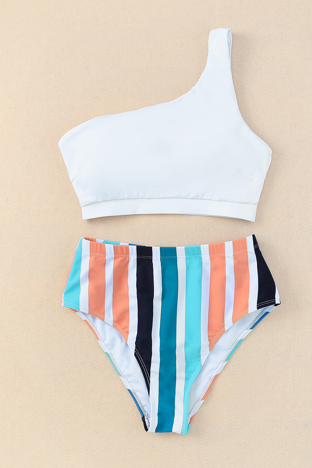 Striped One Shoulder Two-Piece Swim Set