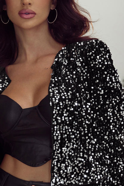 Sequin Open Front Long Sleeve Jacket