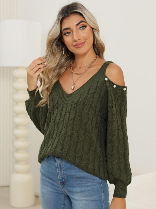 Cable-Knit Cold Shoulder Sweater