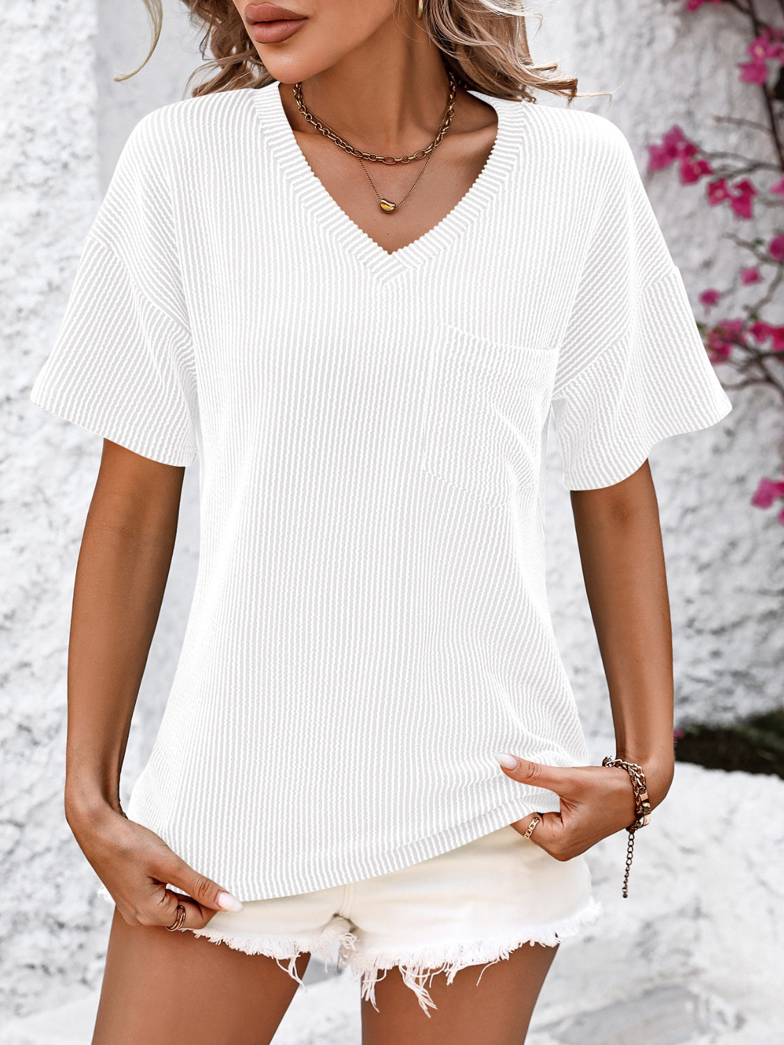 V-Neck Dropped Shoulder T-Shirt