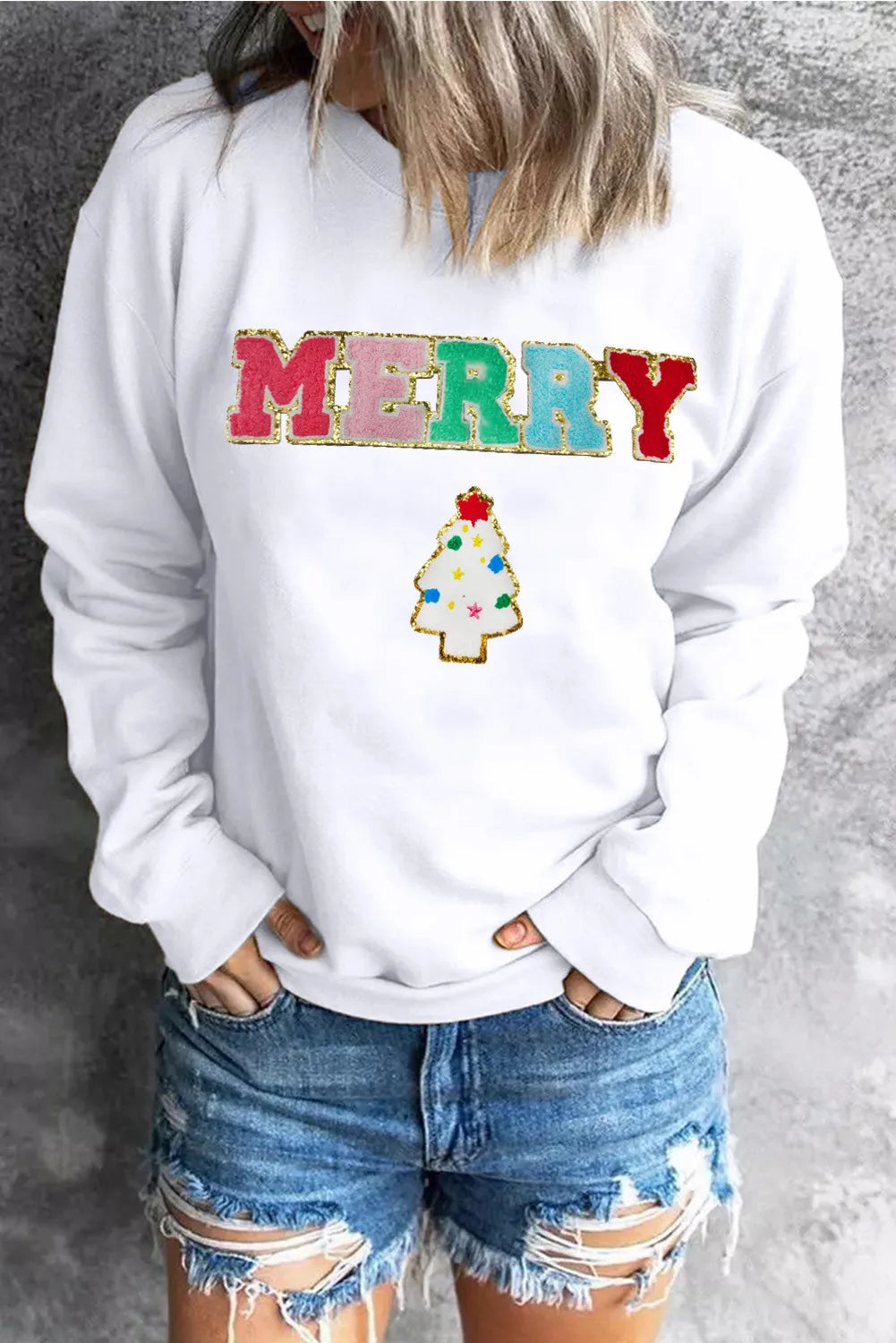 MERRY Round Neck Long Sleeve Sweatshirt