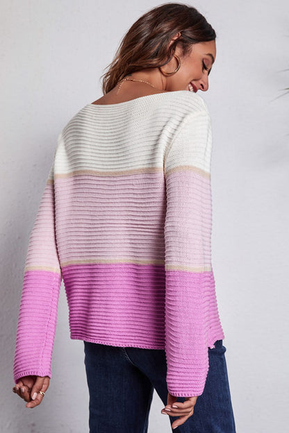 Color Block Horizontal Ribbing Sweater