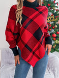 Plaid Turtleneck Batwing Sleeve Sweater