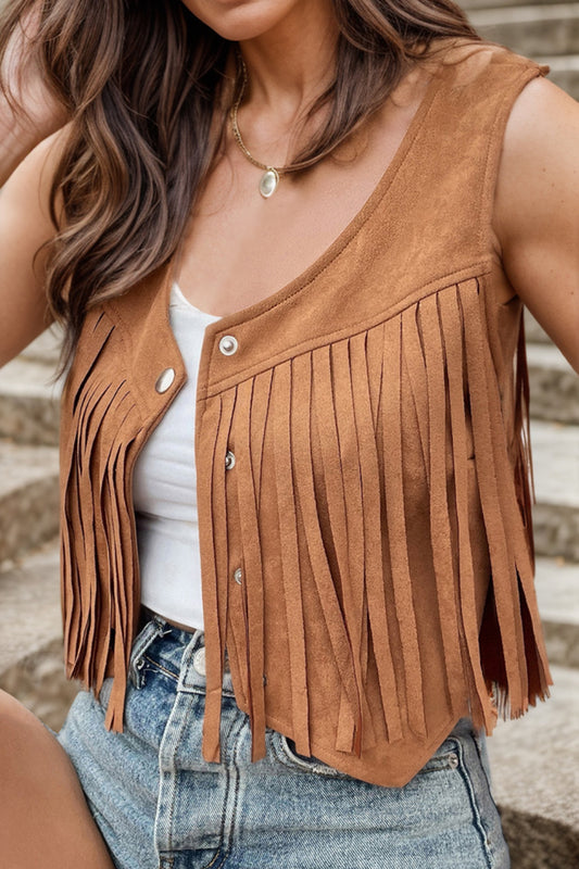 Fringe Snap Down Vest Coat