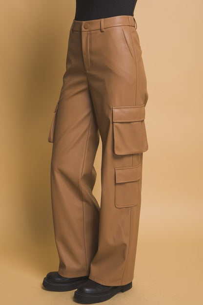 Love Tree PU Leather Cargo Pants