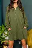 Half Button Collared Neck Long Sleeve Dress