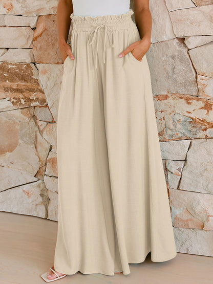 Drawstring Wide Leg Pants with Pockets