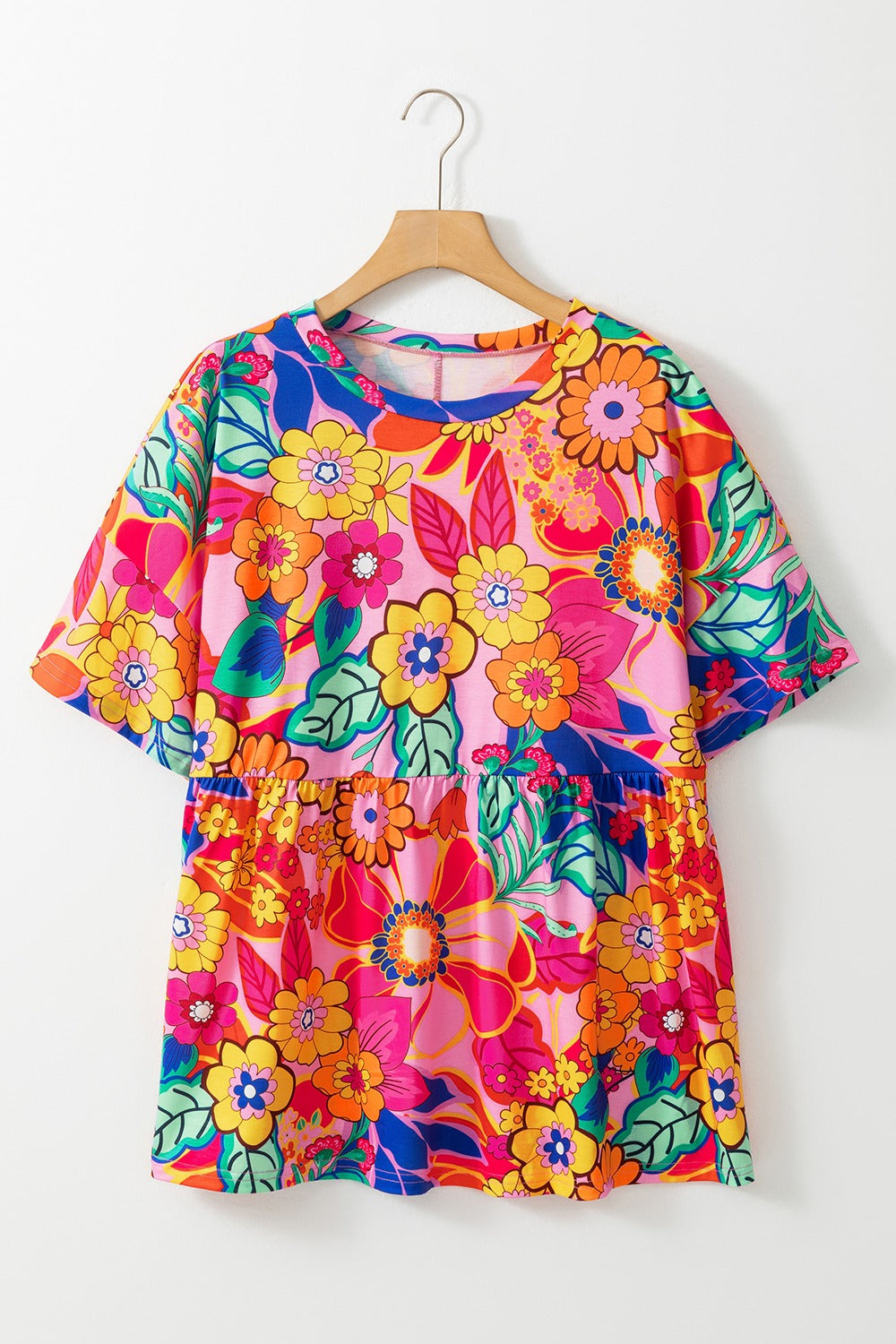 Plus Size Printed Round Neck Short Sleeve Top