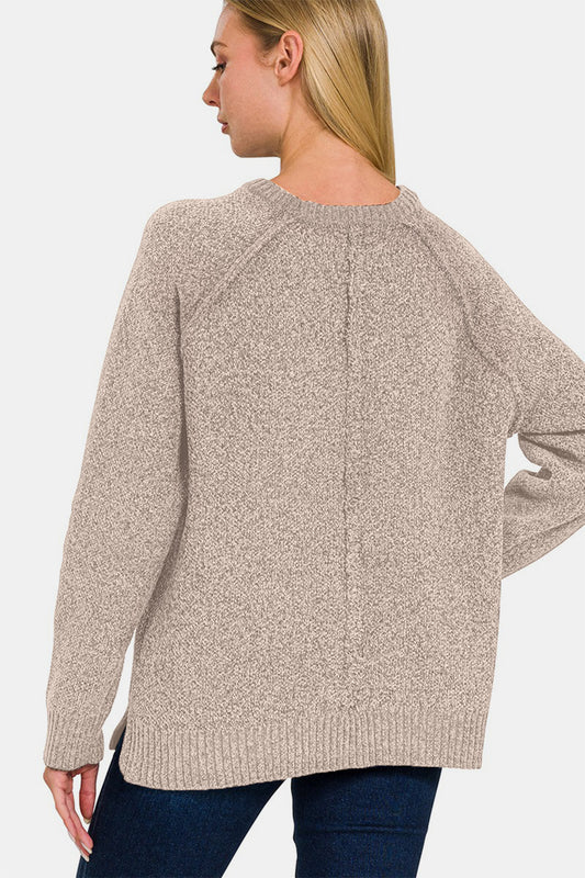 Zenana Side Slit Raglan Sleeve Sweater