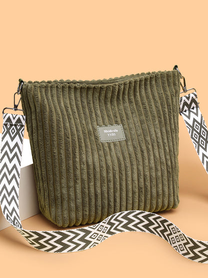 Corduroy Solid Color Crossbody with Removable Strap