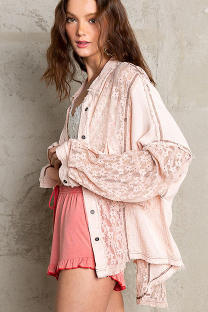 POL Oversize Lace Button-Down Shirt