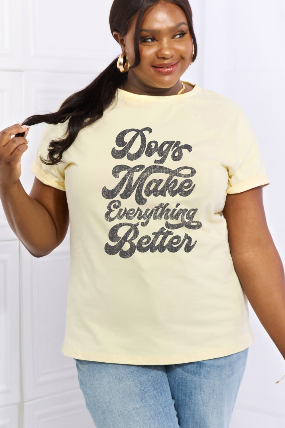 Simply Love Full Size DOGS MAKE EVERTHING BETTER Graphic Cotton Tee