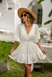 Lace Cutout Surplice Half Sleeve Dress