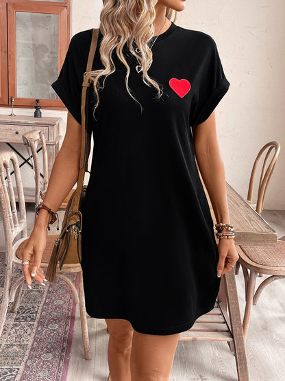 Heart Round Neck Short Sleeve Mini Tee Dress