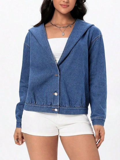 Button Up Hooded Denim Top