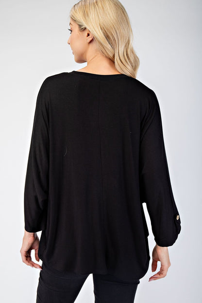 Celeste Full Size Notched Three-Quarter Sleeve Blouse