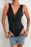 Spliced Lace Deep V Sleeveless Bodysuit