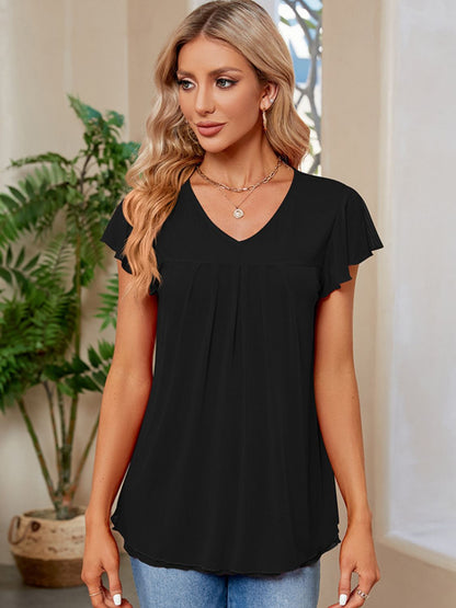 Ruched V-Neck Short Sleeve T-Shirt