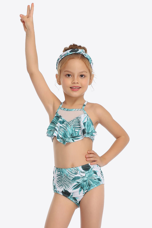 Botanical Print Ruffled Two-Piece Swim Set