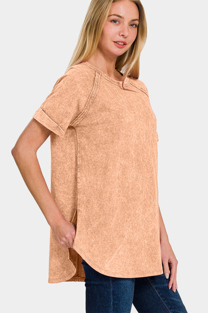 Zenana Heathered Round Neck Short Sleeve Top