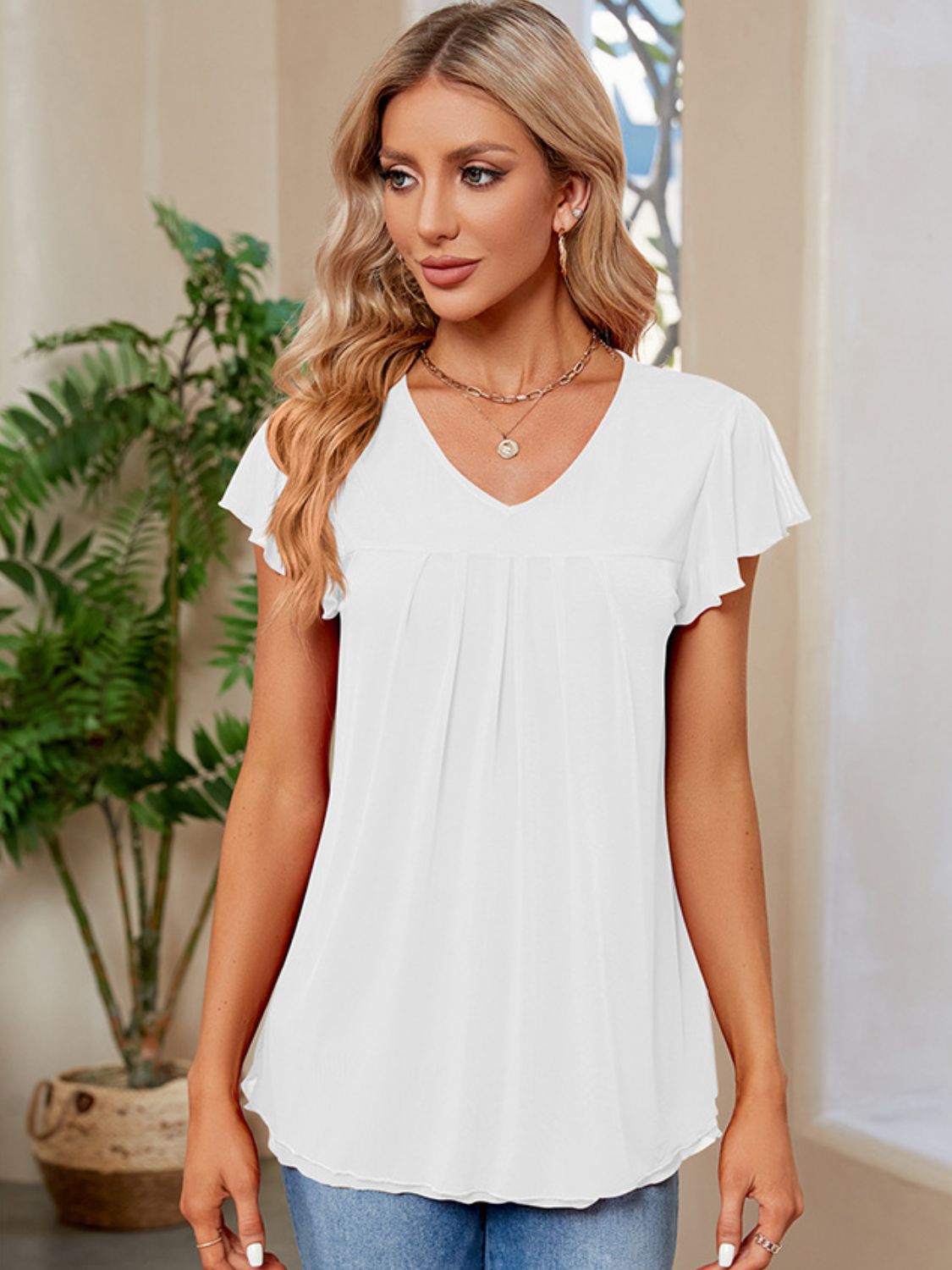 Ruched V-Neck Short Sleeve T-Shirt