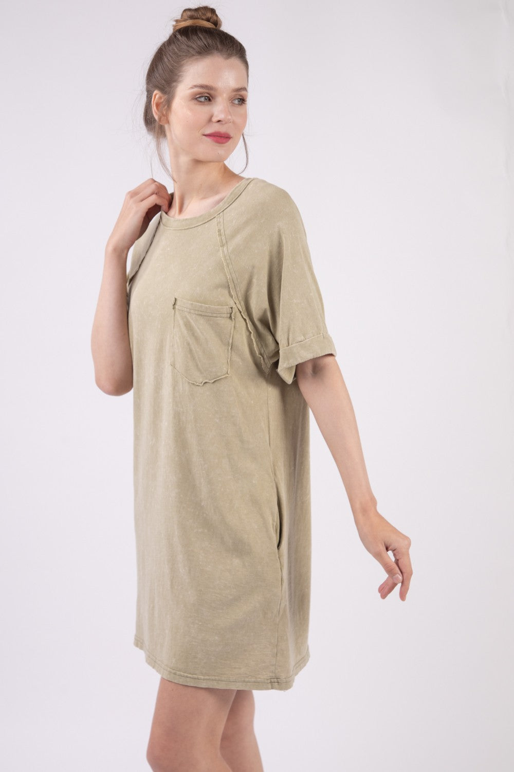 VERY J Washed Round Neck Mini Tee Dress