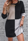 Color Block Drop Shoulder Long Sleeve Mini Dress