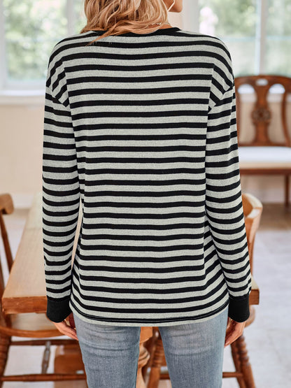 Striped Round Neck Long Sleeve T-Shirt