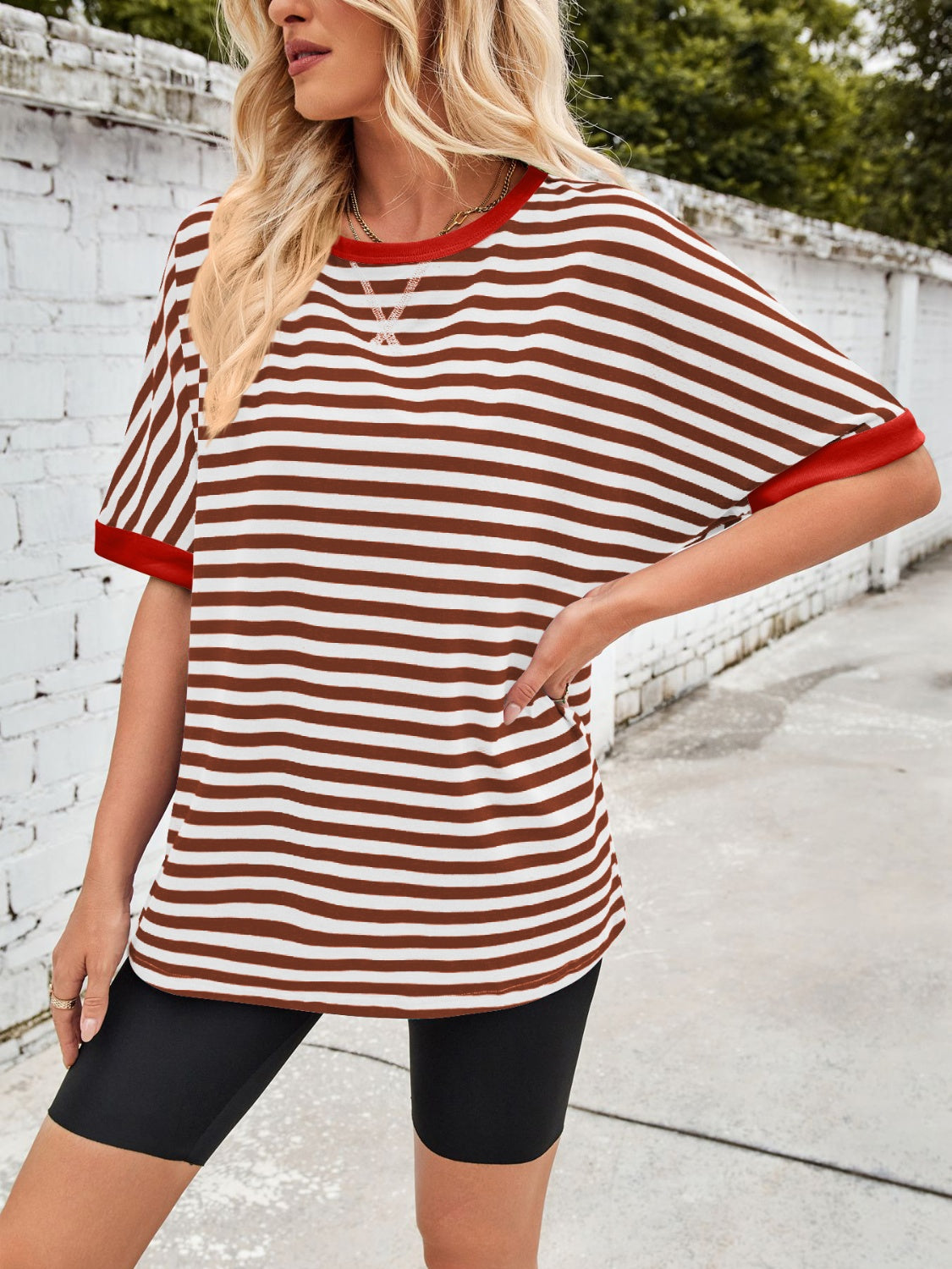 Lovelet Striped Round Neck Half Sleeve T-Shirt