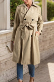 Collared Neck Tie Waist Buttoned Long Sleeve Trench Coat