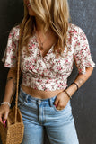 Printed Surplice Half Sleeve Blouse