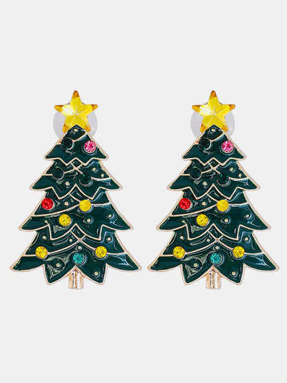 Alloy Inlaid Rhinestone Christmas Tree Earrings