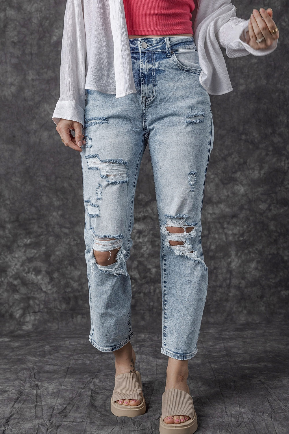 Distressed High Waist Jeans