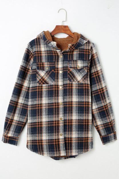 Plaid Button Up Long Sleeve Hooded Jacket