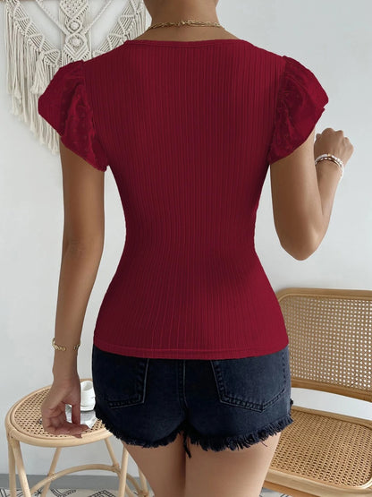 Swiss Dot Round Neck Cap Sleeve Top