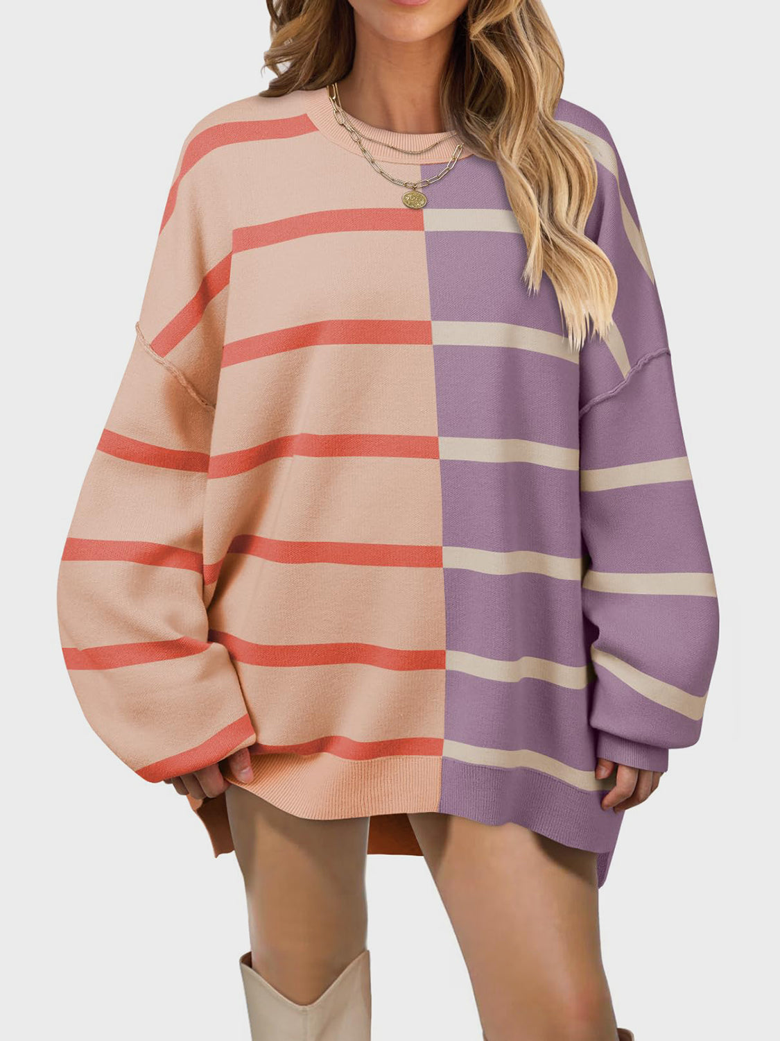 Striped Round Neck Long Sleeve Sweater