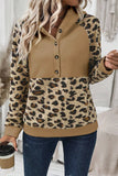 Leopard Half Button Long Sleeve Hoodie