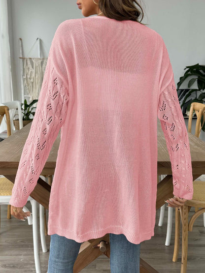 Openwork Open Front Long Sleeve Cardigan