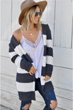 Contrast Stripes Open Front Long Sleeve Cardigan