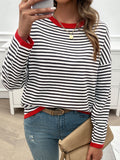 Striped Round Neck Dropped Shoulder Sweater