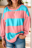 Color Block Round Neck Long Sleeve Top