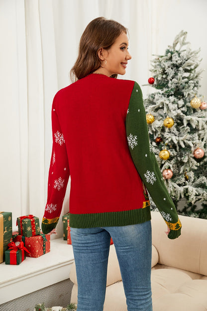 Nutcracker Contrast V-Neck Long Sleeve Cardigan